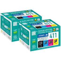 エコリカ ECI-BR411-4P 4色パック×2箱 ブラザー LC411-4PK 対応リサイクルインクカートリッジ 2個